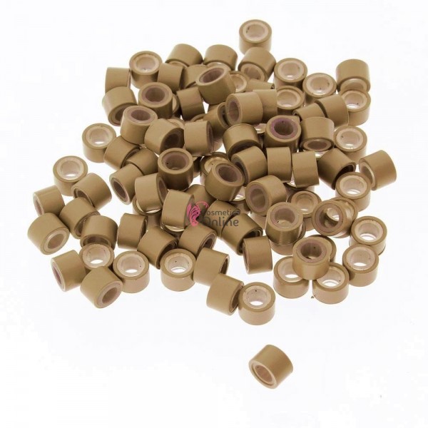 Inele microring cu silicon pentru extensii de par 100 bucati de 5mm Cod 19558 Blond inchis